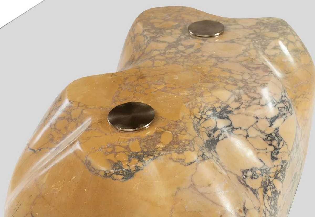 Luxus Marmor Couchtisch mit Glasplatte Beige-Lila 106,5 cm