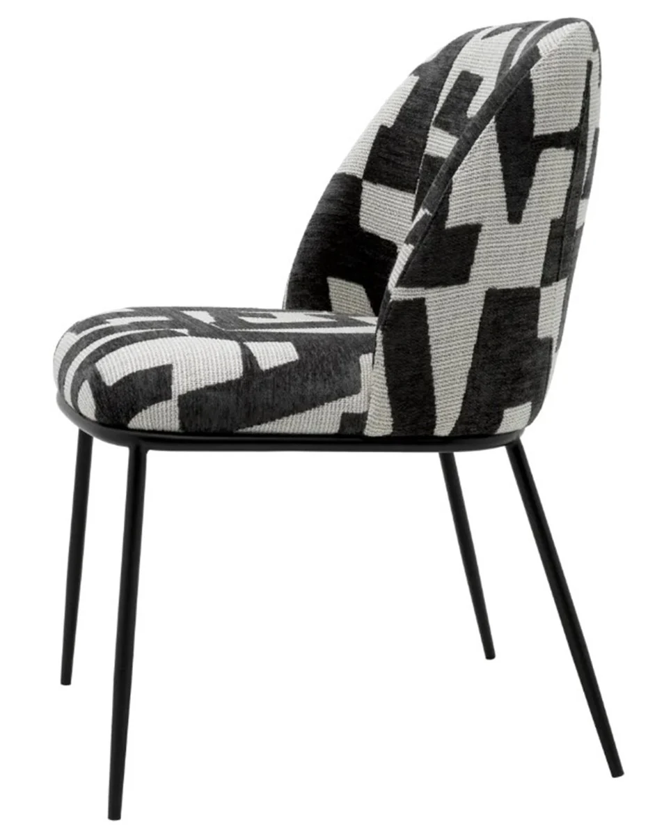 Luxus Esszimmerstuhl Schwarz / Weiß B. 50 cm x T. 60 cm x H. 83 cm - Hotel Möbel