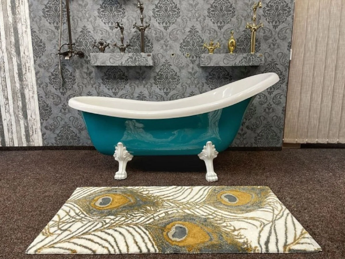 Luxus Jugendstil Badewanne Türkis / Weiß 174 x 83 x H. 81 cm - Freistehende Retro Badewanne mit Löwenfüßen - Retro Badezimmer Möbel