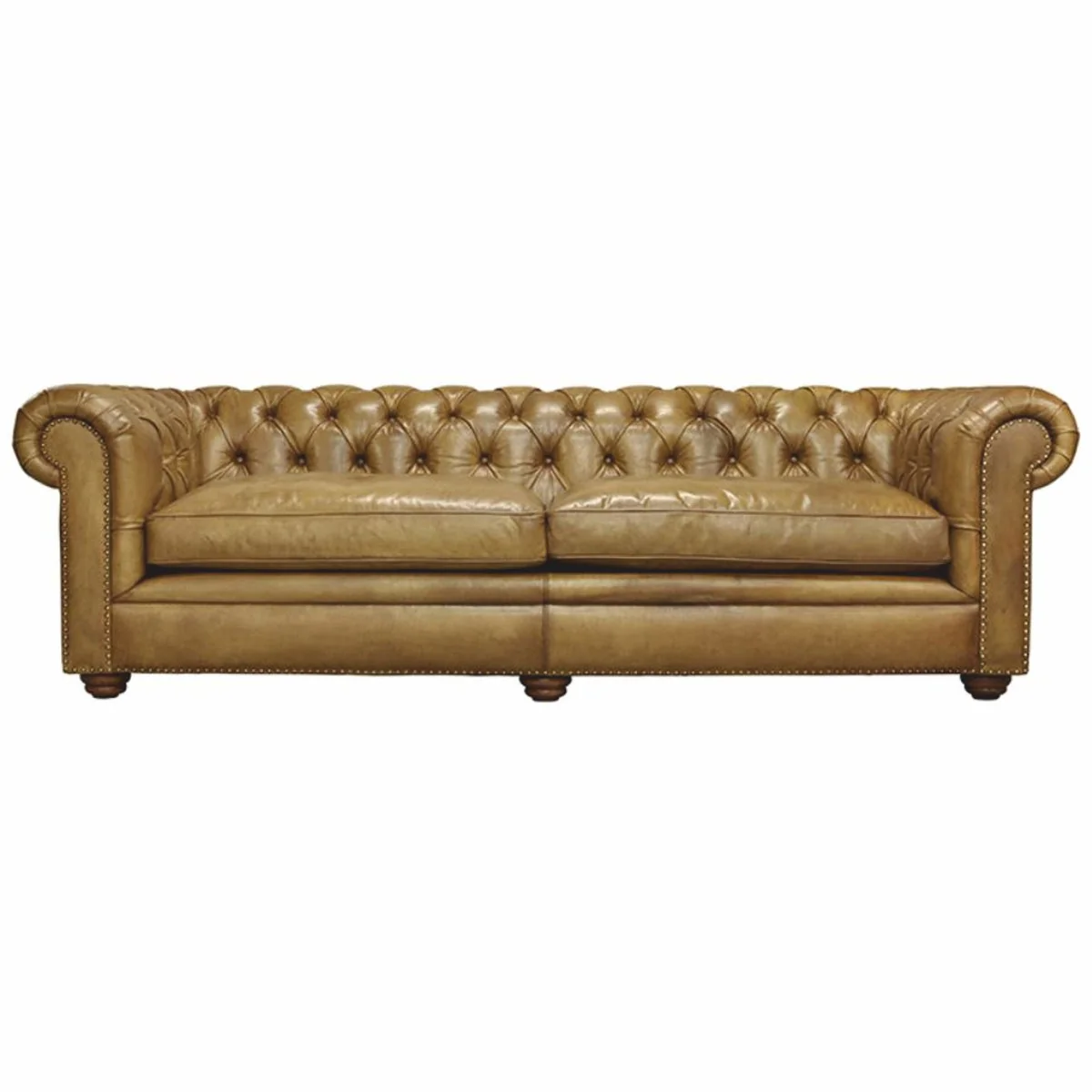 Luxus Chesterfield Leder Sofa Hellbraun / Dunkelbraun 242 cm - Echtleder Möbel