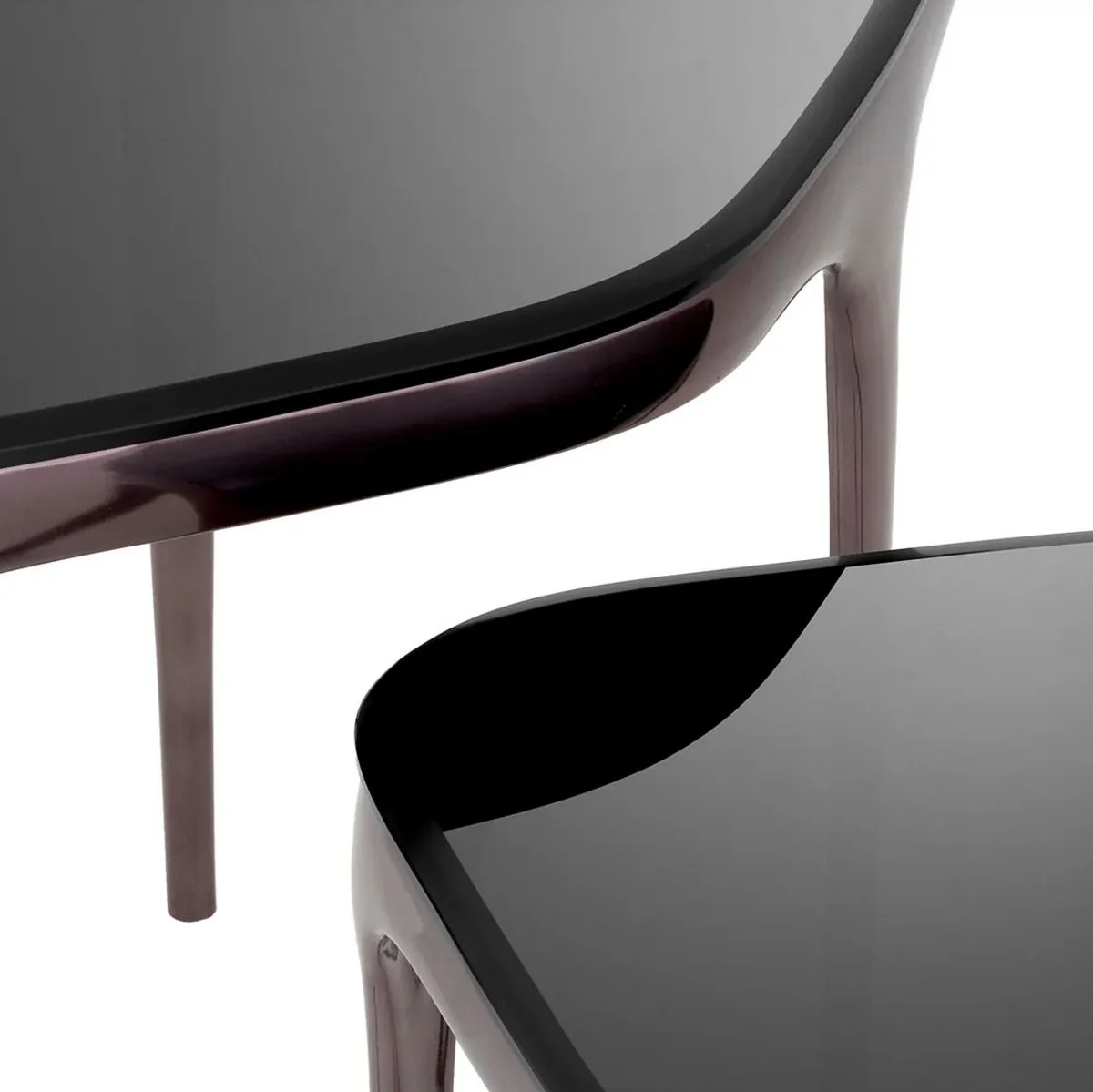 Luxus Beistelltisch Set Silberschwarz / Schwarz - 2 Aluminium Tische mit Glasplatten - Hotel Möbel - Wohnzimmer Möbel - Luxus Möbel - Luxus Einrichtung - Möbel Luxus