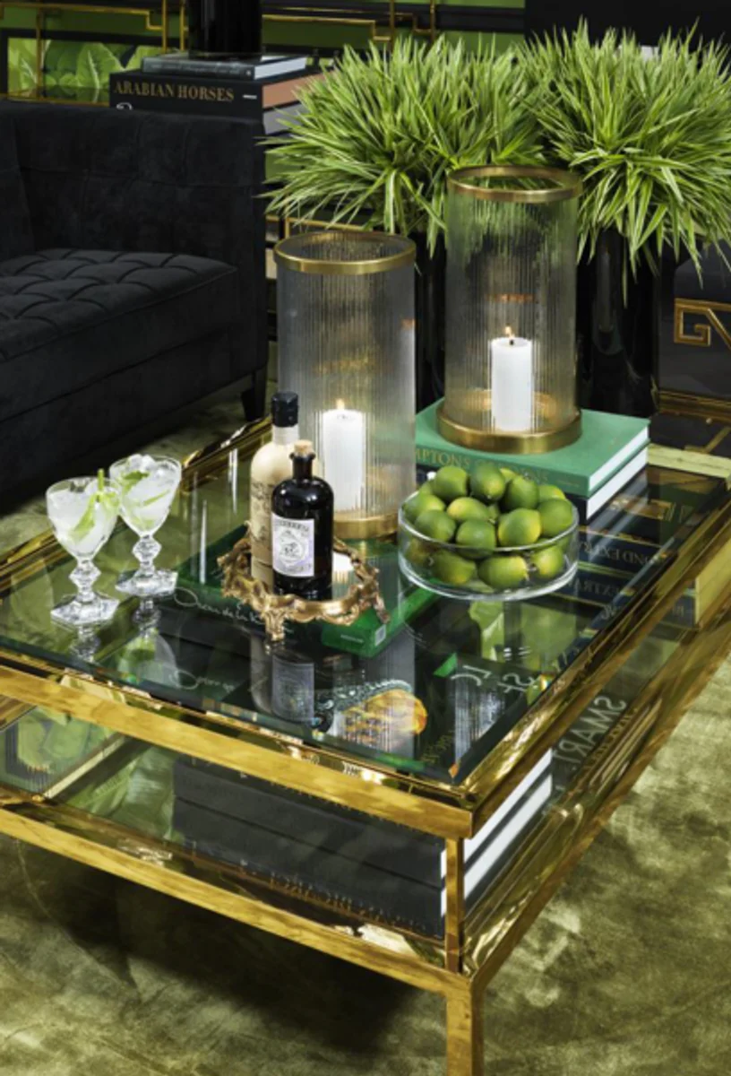 Luxus Art Deco Designer Couchtisch Gold 140 x 85 x H. 41 cm - Wohnzimmer Salon Tisch - Designer Tisch Möbel