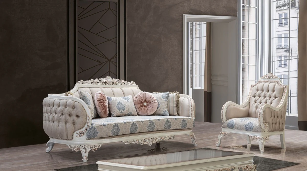 Luxus Barock Couchtisch Cremeweiß / Kupfer - Rechteckiger Barockstil Wohnzimmertisch - Barockstil Wohnzimmer Möbel - Barock Möbel - Luxus Möbel im Barockstil