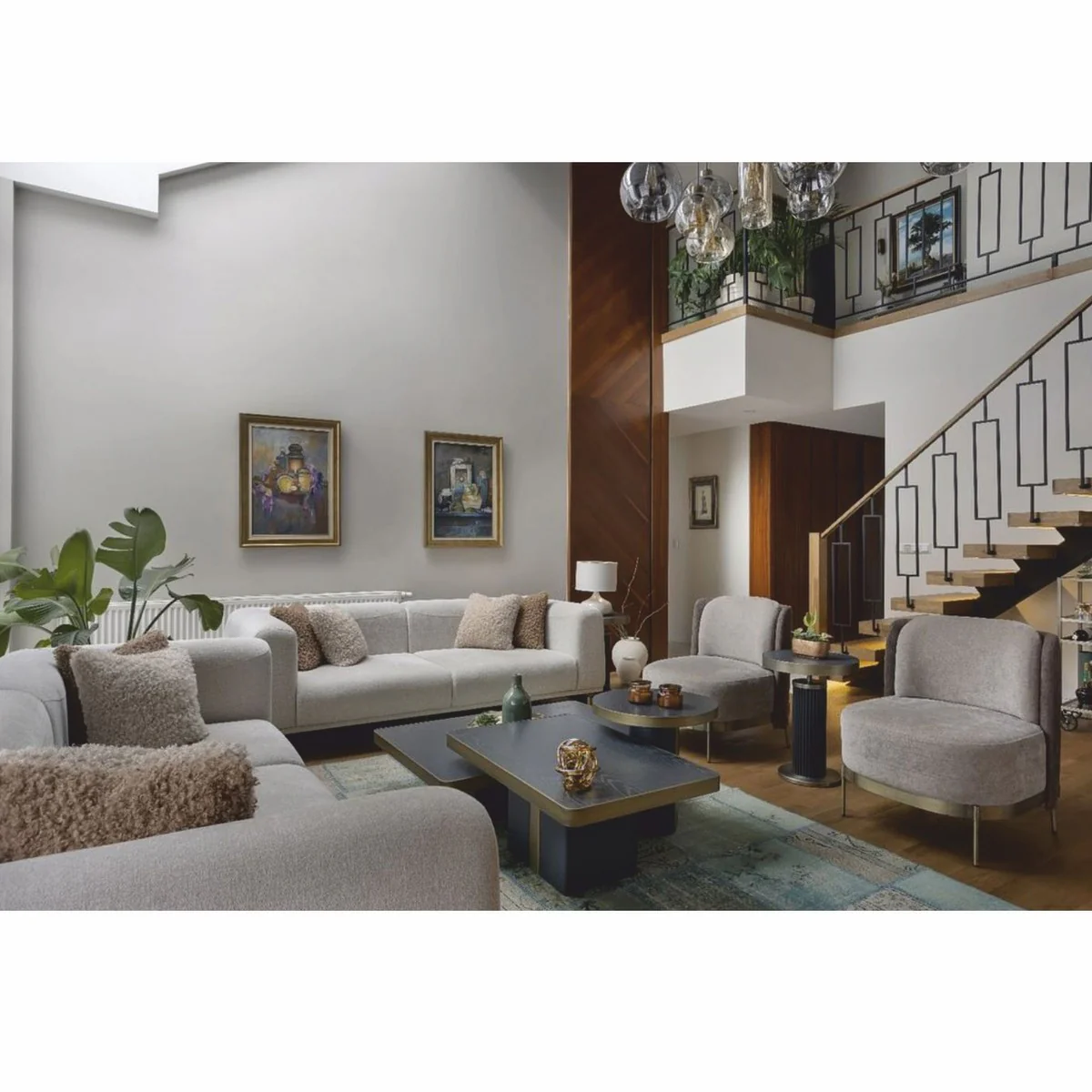 Luxus Sofa Grau / Messing 240 cm - Wohnzimmer & Hotel Interior