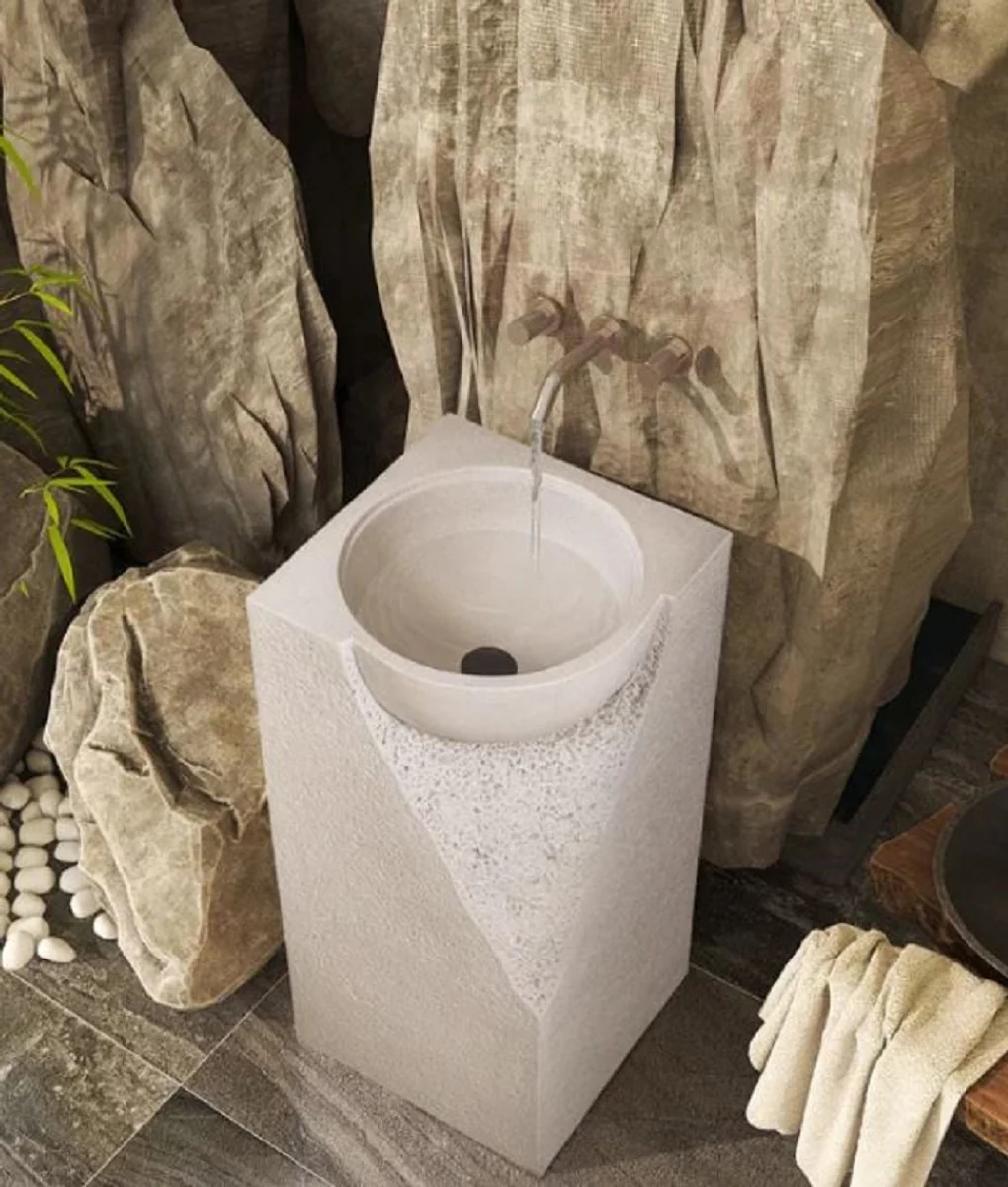 Luxus Waschtisch Grau 40 x 40 x H. 86 cm - Keramik Waschtisch mit integriertem Waschbecken - Luxus Badezimmer Möbel - Hotel Möbel - Luxus Qualität - Made in Italy