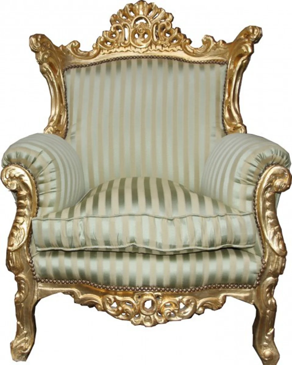 Barock Wohnzimmer Set Master Jadegrün /Beige / Gold Mod2 - 3-er Sofa + 2 Sessel