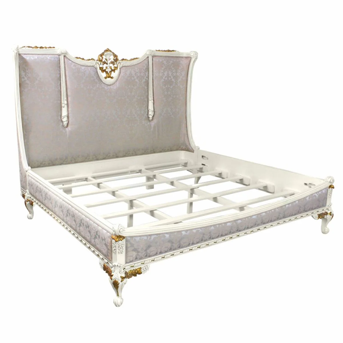 Luxus Barock Doppelbett Silber / Weiß / Gold - Barockstil Schlafzimmer Möbel