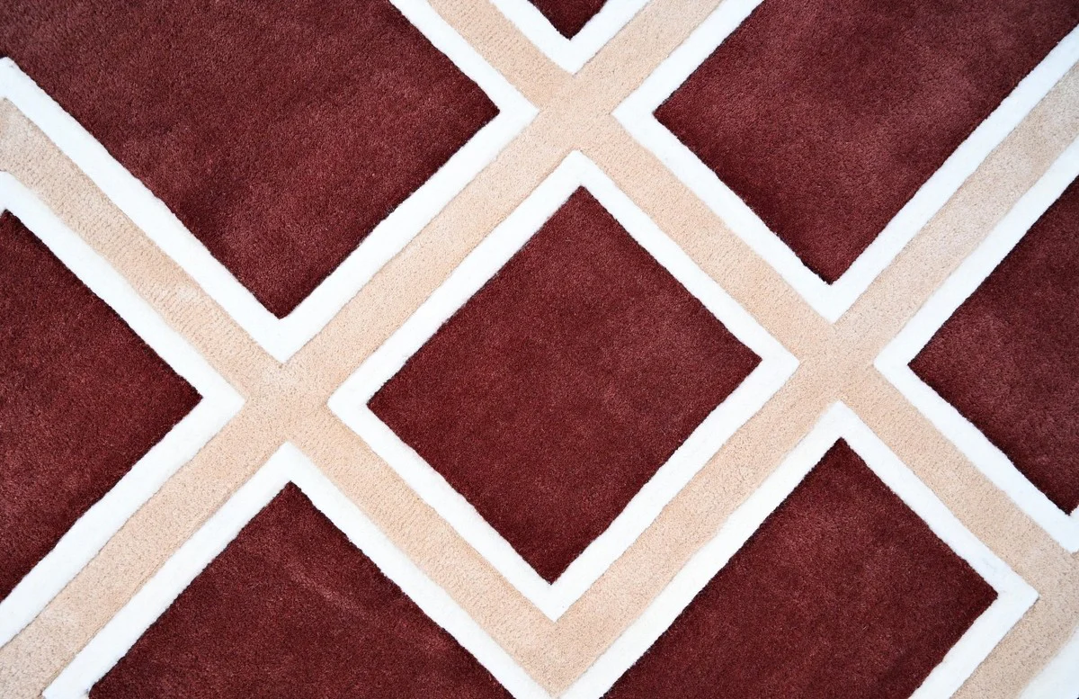 Luxus Teppich mit Mäander Muster Bordeauxrot / Creme 300 x 400 cm