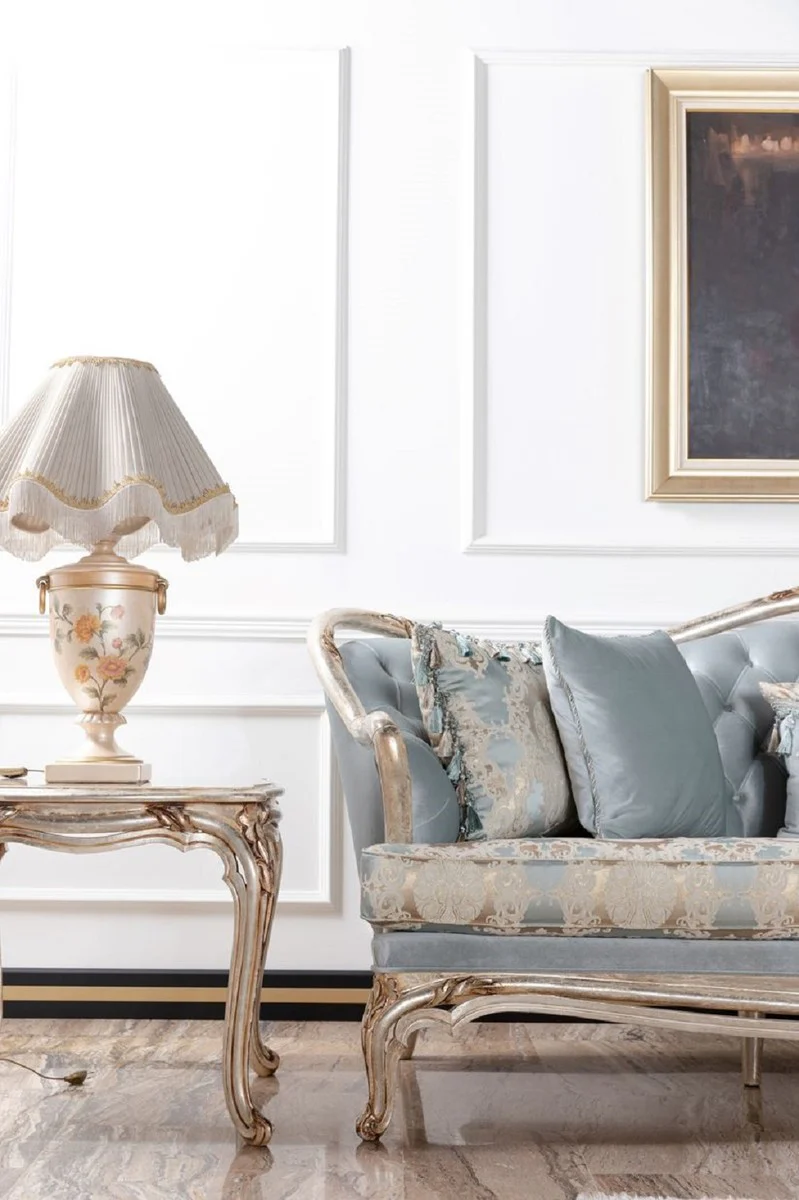 Luxus Barock Sofa Hellblau / Silber / Gold - Handgefertigtes Wohnzimmer Sofa im Barockstil - Barock Wohnzimmer Möbel
