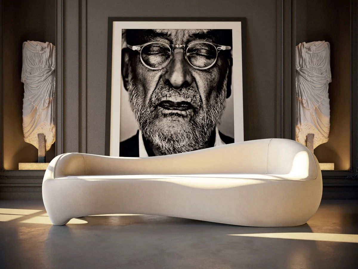 Luxus Samt Sofa Creme 280 x 105 x H. 68 cm - Wohnzimmer Sofa - Hotel Sofa - Wohnzimmer Möbel - Hotel Möbel - Luxus Möbel