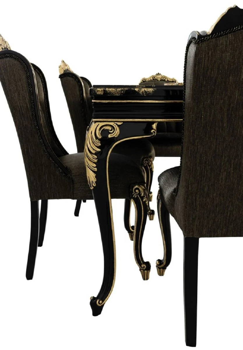 Luxus Barock Esszimmer Stuhl Schwarz / Gold H. 110 cm - Barock Esszimmer Möbel