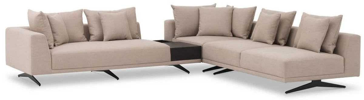 Luxus Ecksofa Sandfarben / Bronze 340 x 292 x H. 64 cm - Edles Wohnzimmer Sofa mit Kissen - Luxus Möbel - Luxus Qualität
