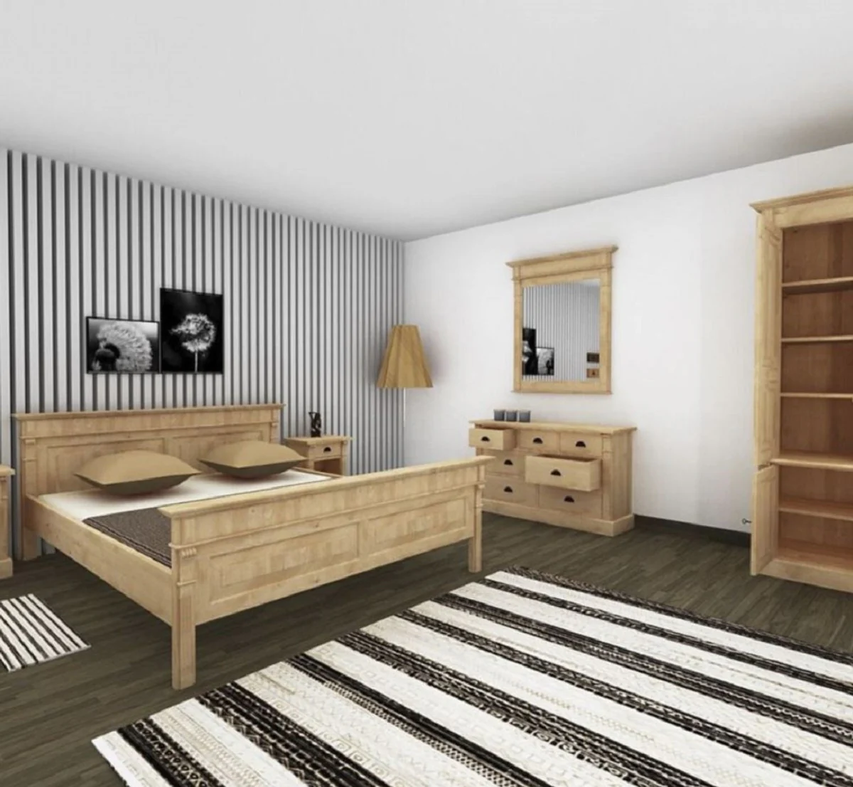 Landhausstil Schlafzimmerschrank Naturfarben 120 x 59 x H. 210 cm - Massivholz Kleiderschrank mit 3 Türen und 3 Schubladen - Massivholz Schlafzimmer Möbel im Landhausstil