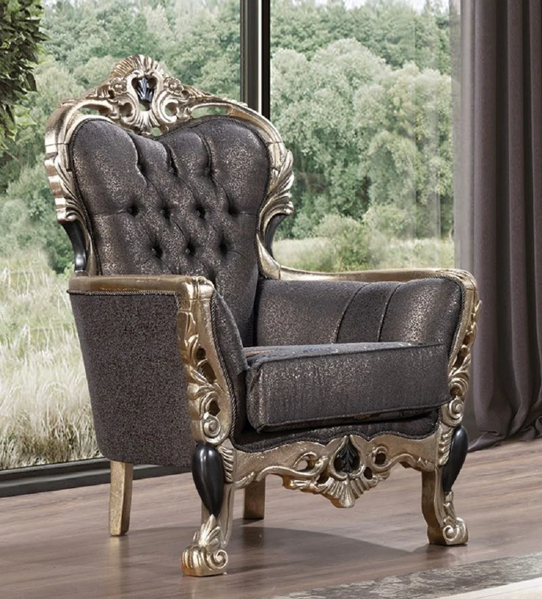 Luxus Barock Wohnzimmer Set Lila / Antik Gold / Schwarz - 2 Barock Sofas & 2 Barock Sessel & 1 Barock Couchtisch - Luxus Wohnzimmer Möbel im Barockstil - Barock Möbel