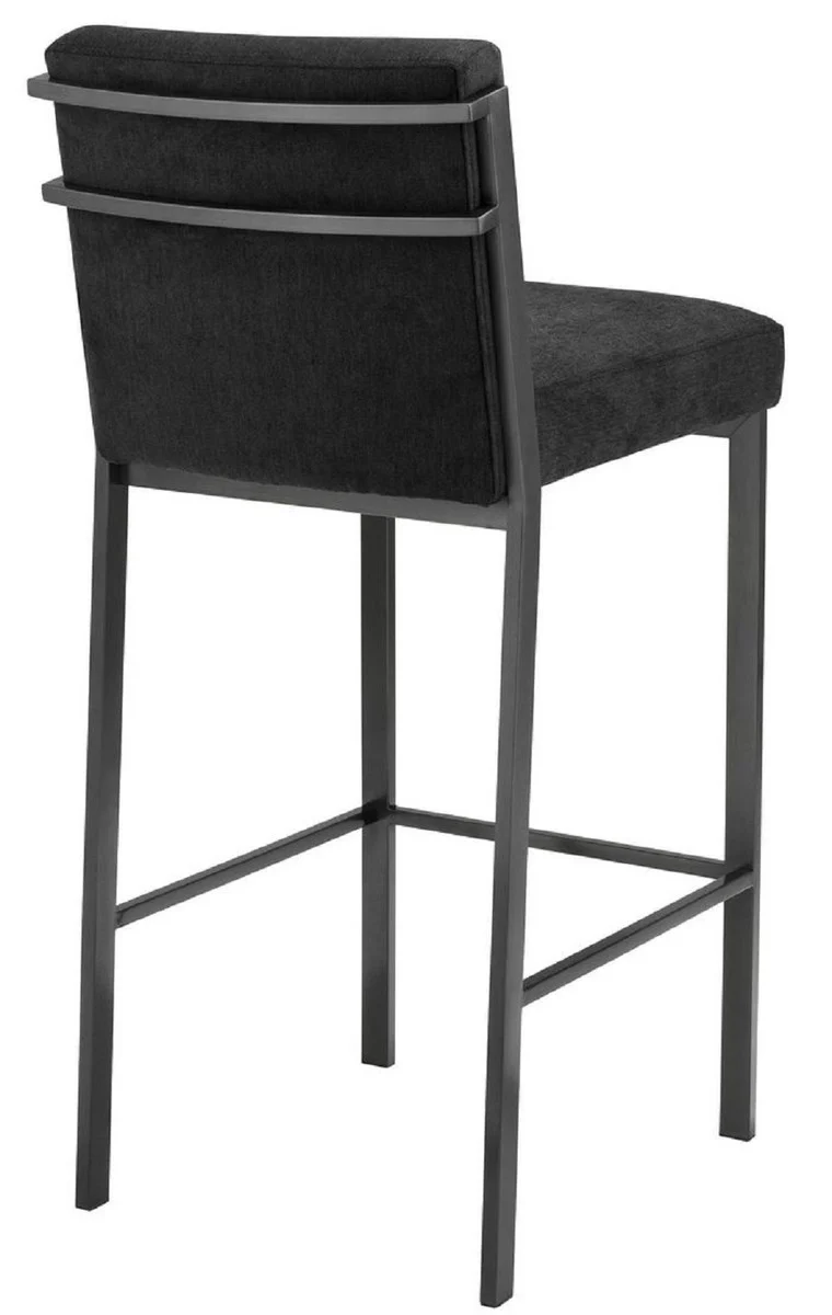 Luxus Barstuhl Schwarz / Bronze 43 x 54 x H. 101 cm - Designer Edelstahl Barhocker mit Samtstoff - Barmöbel