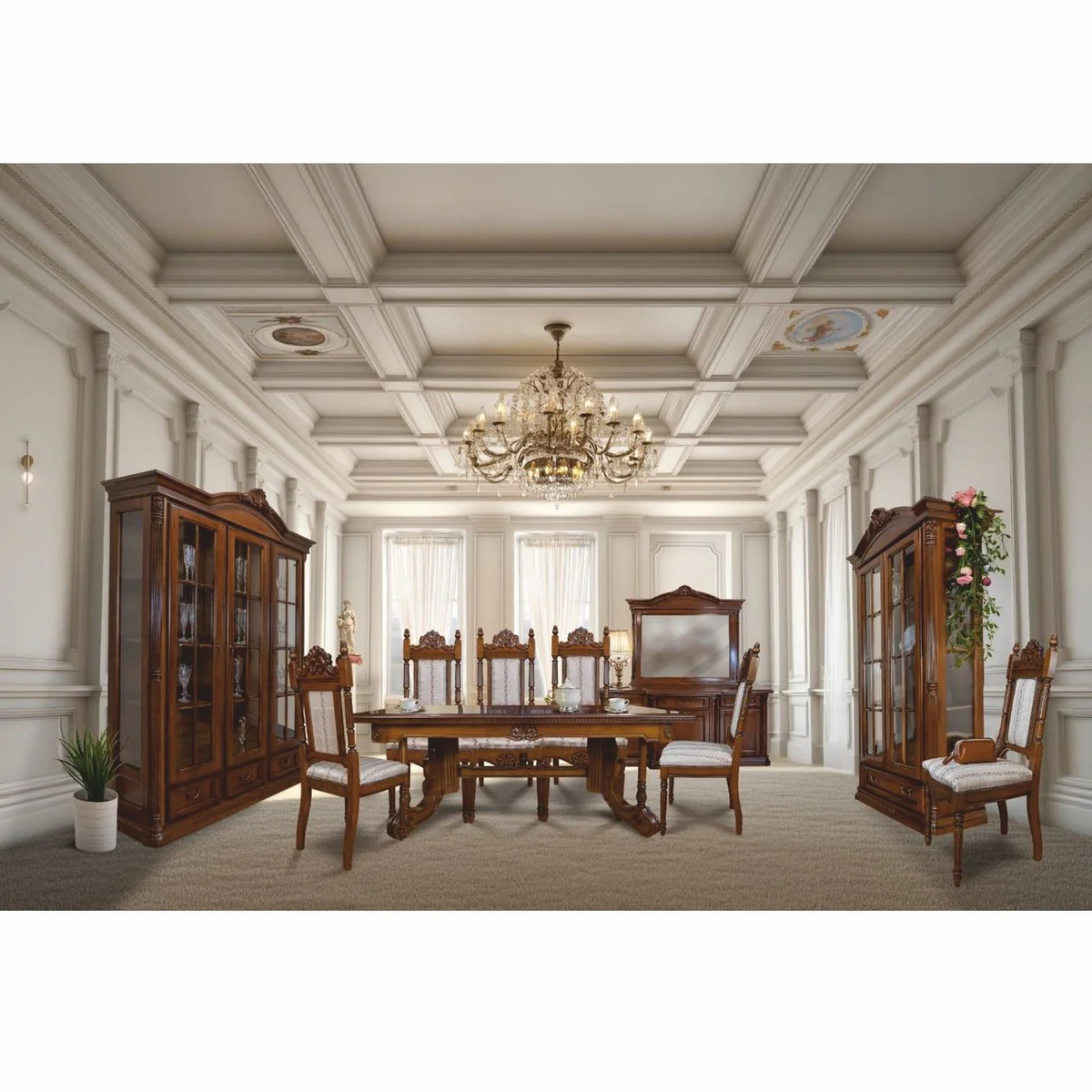 Luxus Barock Vitrine Dunkelbraun 178 x H. 220 cm - Barock Möbel