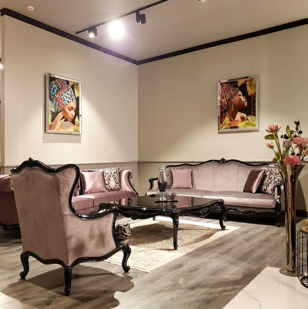 Luxus Barock Couchtisch Schwarz - Handgefertigter Massivholz Wohnzimmertisch - Barock Wohnzimmer Möbel - Edel & Prunkvoll