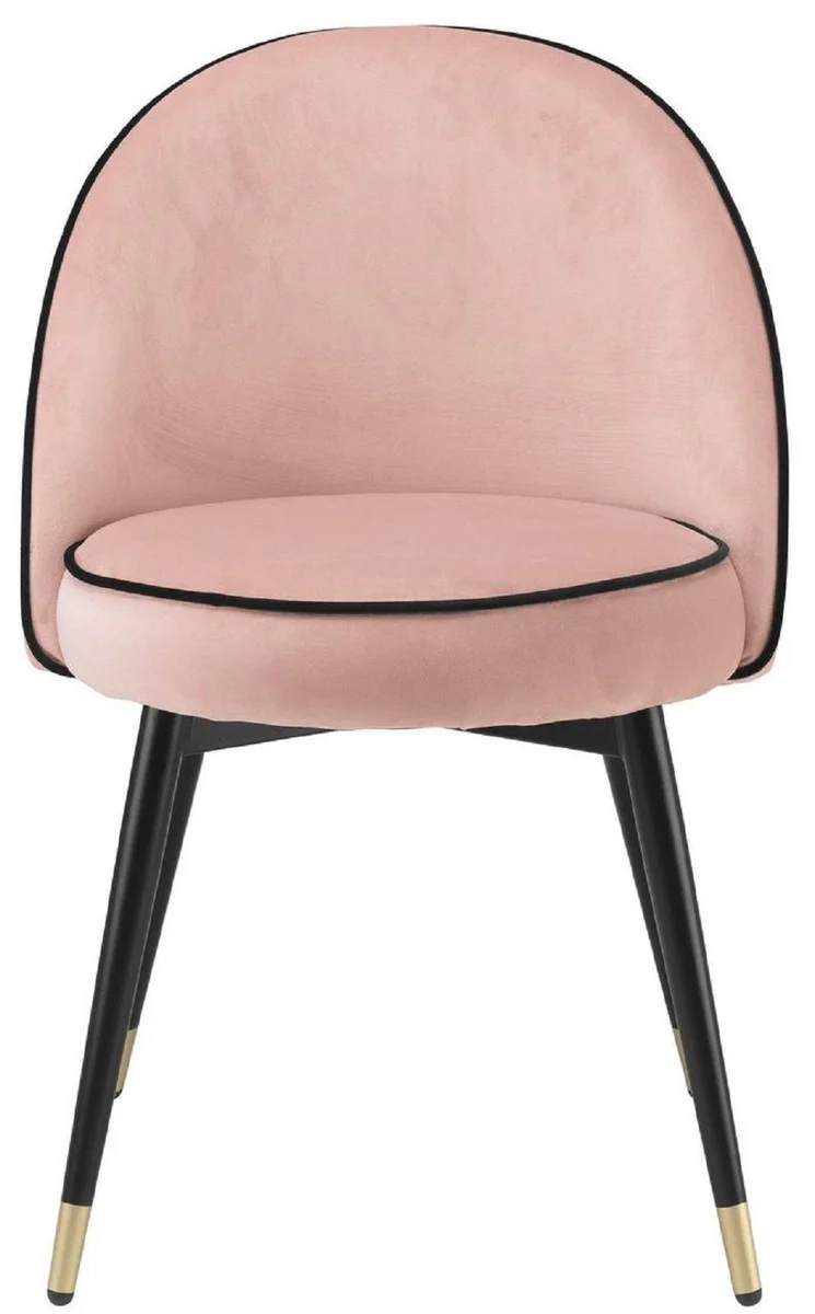Luxus Esszimmerstuhl Set Rosa / Schwarz / Messing 55 x 64 x H. 83 cm - Esszimmerstühle mit edlem Samtstoff - Esszimmer Möbel