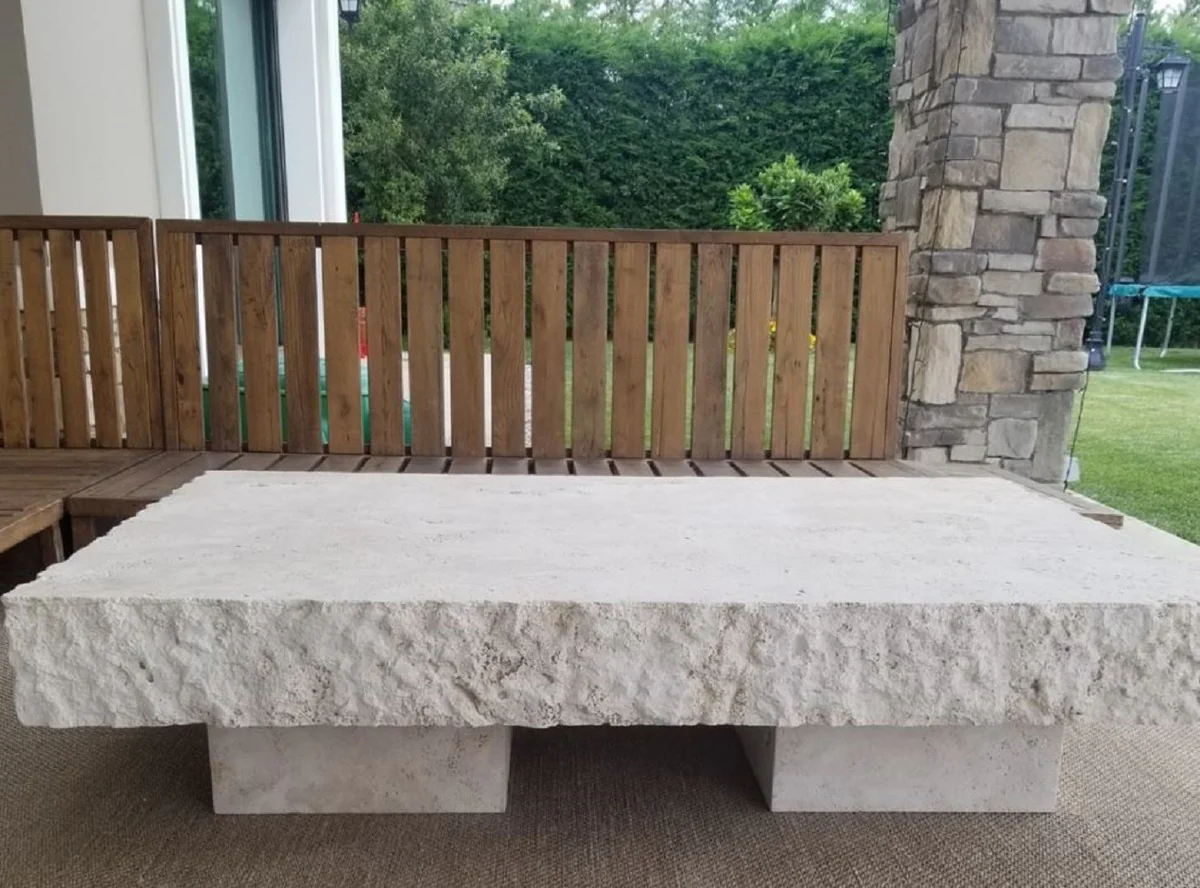 Luxus Couchtisch Weiß 110 x 70 x H. 35 cm - Moderner Marmor Wohnzimmertisch - Luxus Marmor Wohnzimmer Möbel