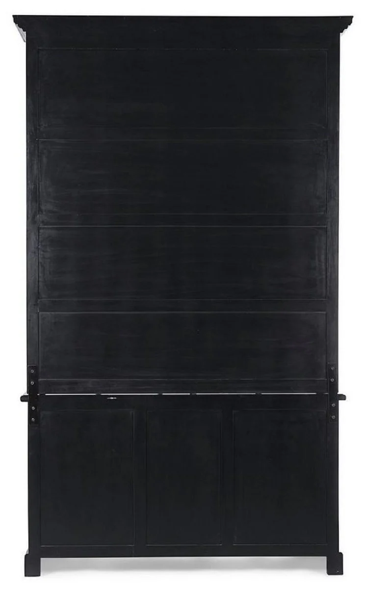Landhausstil Schrank mit Leiter Antik Schwarz 143,5 x 40,6 x H. 233,7 cm - Bücherschrank - Regalschrank - Wohnzimmerschrank - Büroschrank - Landhausstil Möbel