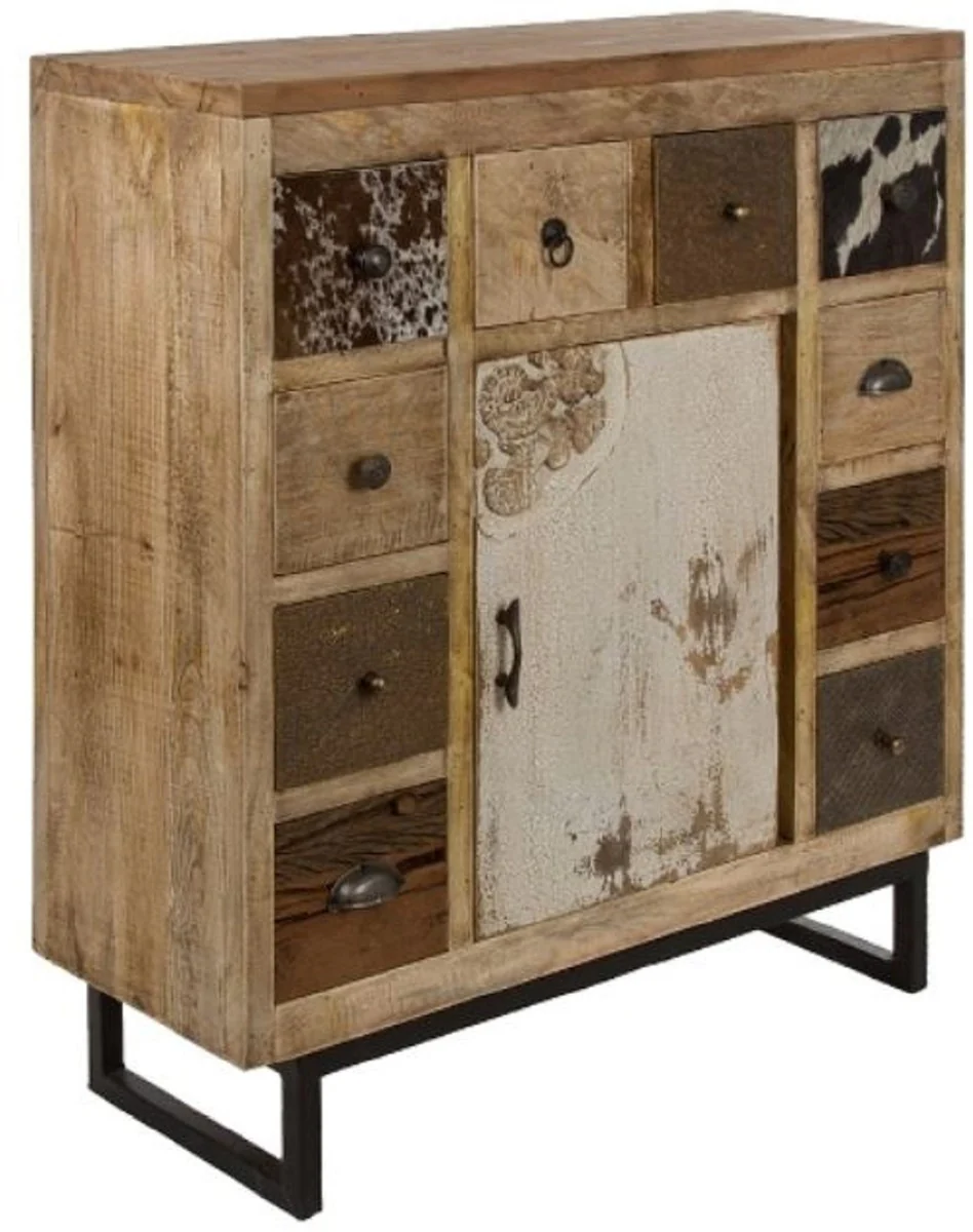 Landhausstil Sideboard mit Tür und 10 Schubladen Naturfarben / Mehrfarbig 85 x 32 x H. 103 cm - Landhausstil Wohnzimmermöbel