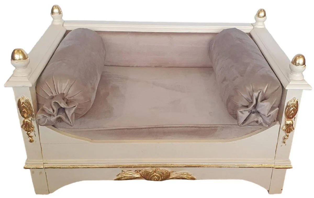 Barock Hundebett Grau / Creme / Gold - Prunkvolles Antik Stil Hundebett - Handgefertigte Hunde Möbel im Barockstil - Antik Stil Tiermöbel - Barock Tiermöbel