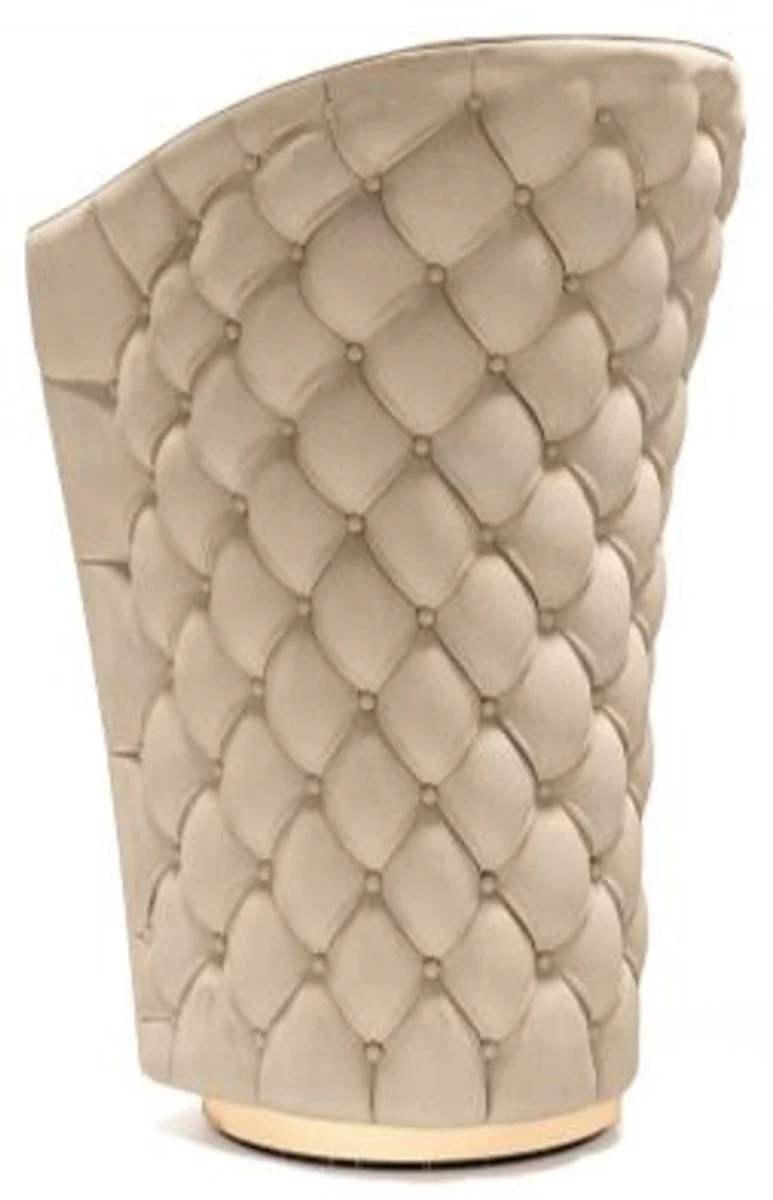 Luxus Chesterfield Echtleder Barstuhl Beige / Braun / Gold 66 x 66 x H. 103 cm - Handgefertigter drehbarer Barstuhl mit hochwertigem Leder - Hotel Möbel - Luxus Qualität - Made in Italy