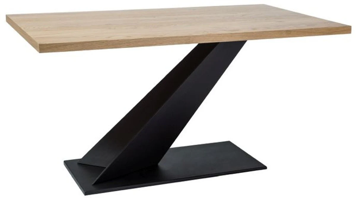 Designer Massivholz Esstisch Naturfarben / Schwarz 150 x 90 x H. 78 cm - Küchentisch mit massiver Eichenholz Tischplatte - Esszimmermöbel