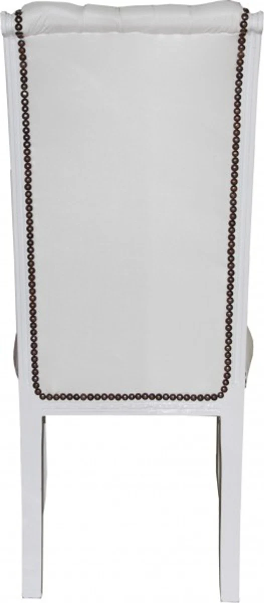 Barock Hochlehner Esszimmer Weiss/Weiss mit Glitzersteinen - Hochlehnstuhl Möbel - Barock Möbel