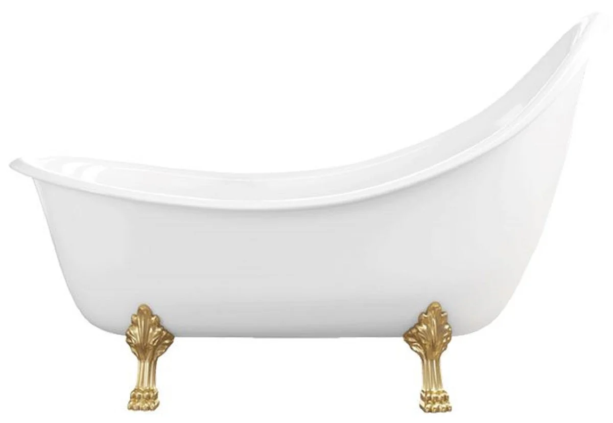 Jugendstil Badewanne Weiß / Gold 180 cm - Freistehende Retro Stil Badewanne