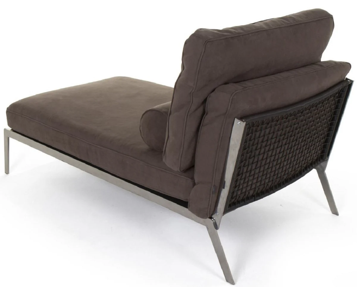 Luxus Wildleder Chaiselongue Braun / Silber 160 x 80 x H. 85 cm - Nubuk Leder Wohnzimmer Relax Liege mit Kissen - Luxus Wohnzimmer Möbel