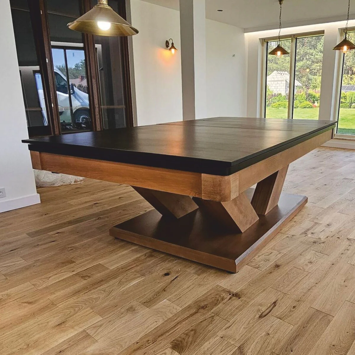 Luxus Pool Billardtisch / Esstisch 8ft Braun / Schwarz / Grün