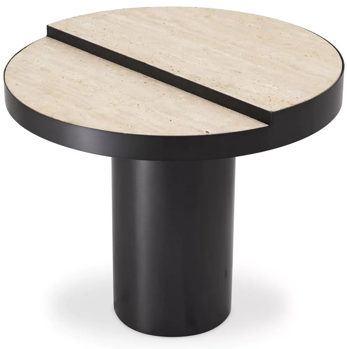 Luxus Beistelltisch Bronze / Beige Ø 55 x H. 47 cm - Runder Edelstahl Tisch mit 2 Travertin Tischplatten - Wohnzimmer Möbel - Luxus Möbel - Luxus Einrichtung - Wohnzimmer Einrichtung