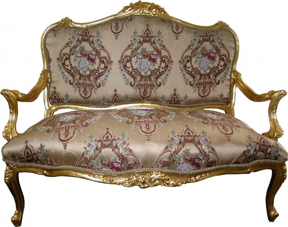 Barock Sofa Creme Muster / Gold - italienischer Stil - Barock Möbel - prunkvoll und ausgefallen!