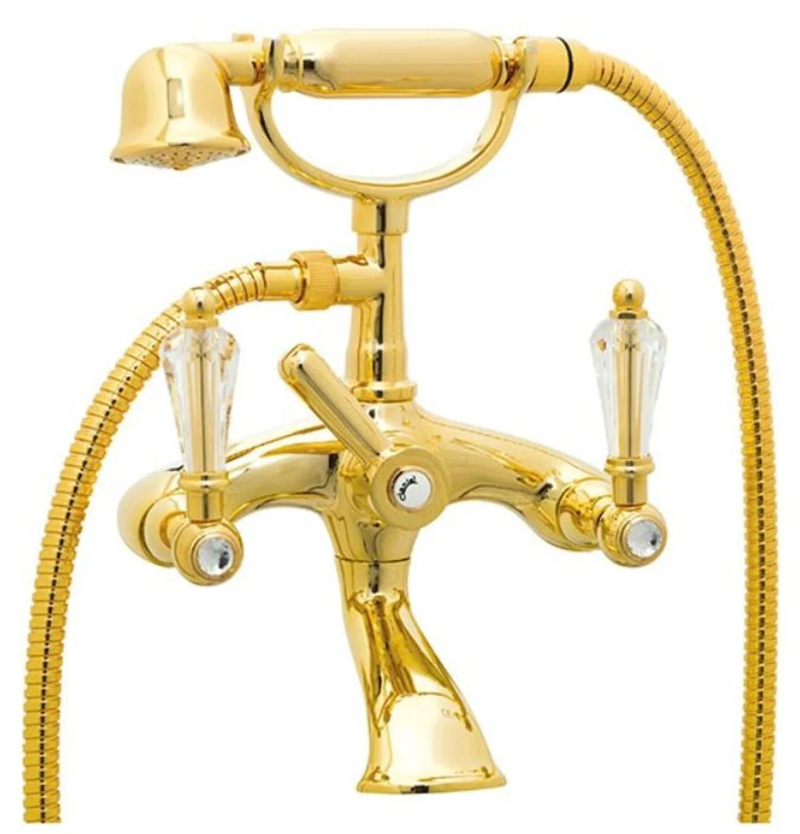 Luxus Jugendstil Badewannenarmatur mit Swarovski Kristallglas Gold - Retro Badewannen Armatur mit Handbrause - Nostalgisches Badezimmer Zubehör