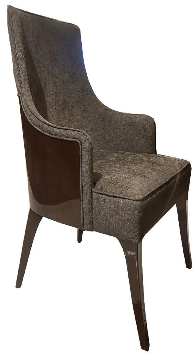 Luxus Art Deco Esszimmer Stuhl Set Dunkelgrau / Dunkelbraun Hochglanz - Küchen Stühle 6er Set - Edle Art Deco Esszimmer Möbel