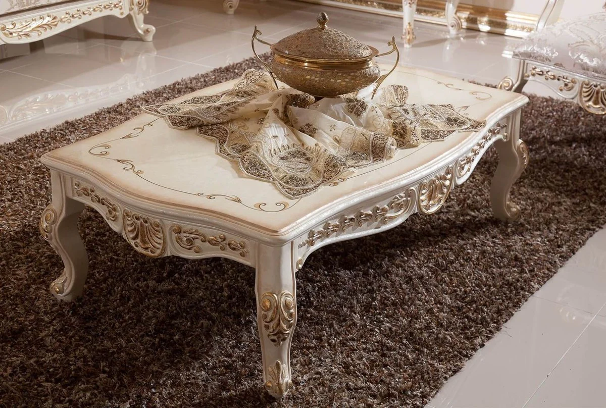 Luxus Barock Wohnzimmer Set Grau / Silber / Weiß / Gold - 2 Barock Sofas & 2 Barock Sessel & 1 Barock Couchtisch - Wohnzimmer Möbel im Barockstil - Barock Möbel - Barock Einrichtung