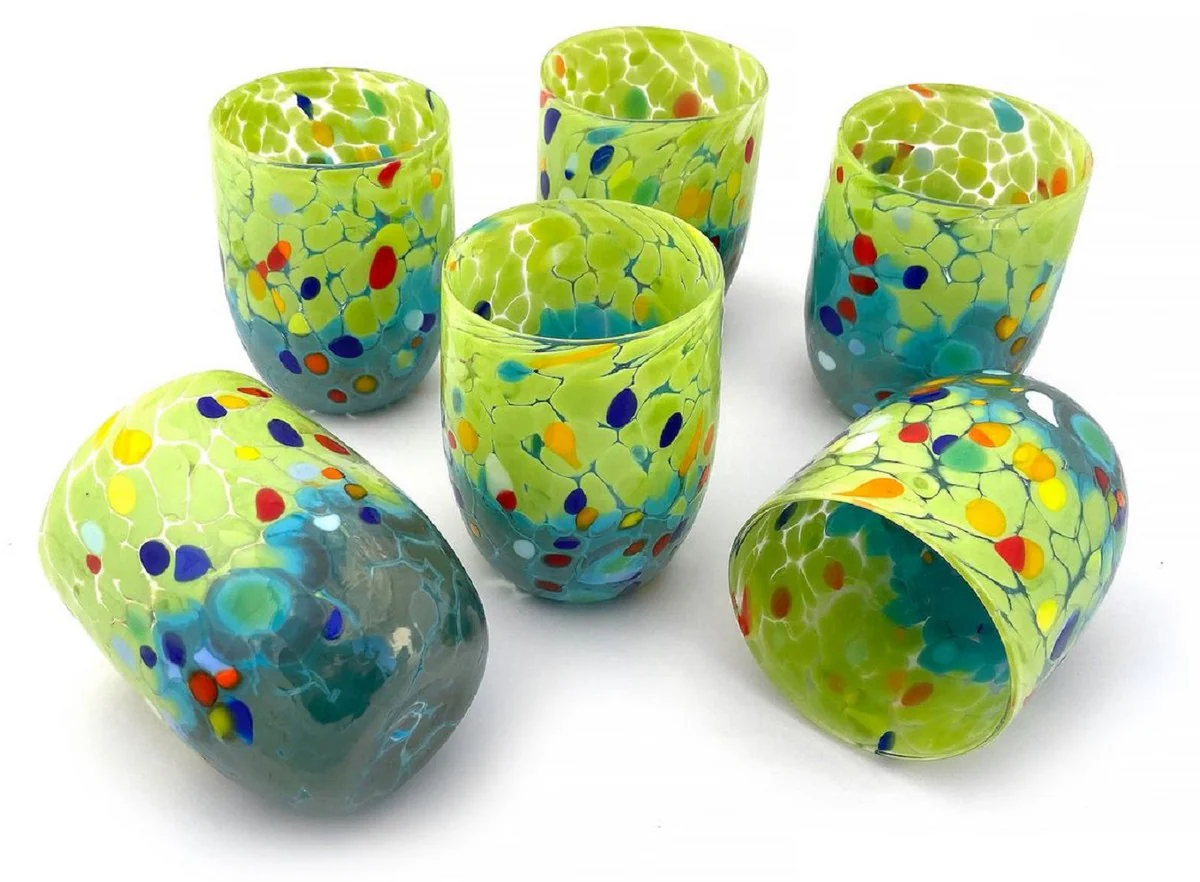 Luxus Murano Kristallglas Wasserglas 6er Set Grün / Türkis Ø 8 x H. 10,5 cm - Made in Italy