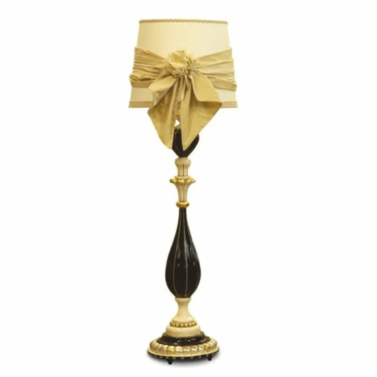Luxus Barock Stehleuchte Schwarz / Elfenbein / Gold H. 180 cm - Made in Italy