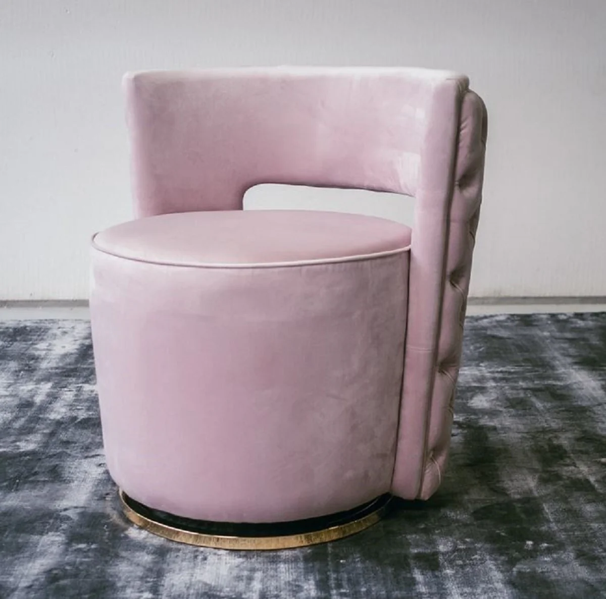 Luxus Chesterfield Drehsessel Rosa 65 x 58 x H. 69 cm - Samt Sessel - Luxus Möbel