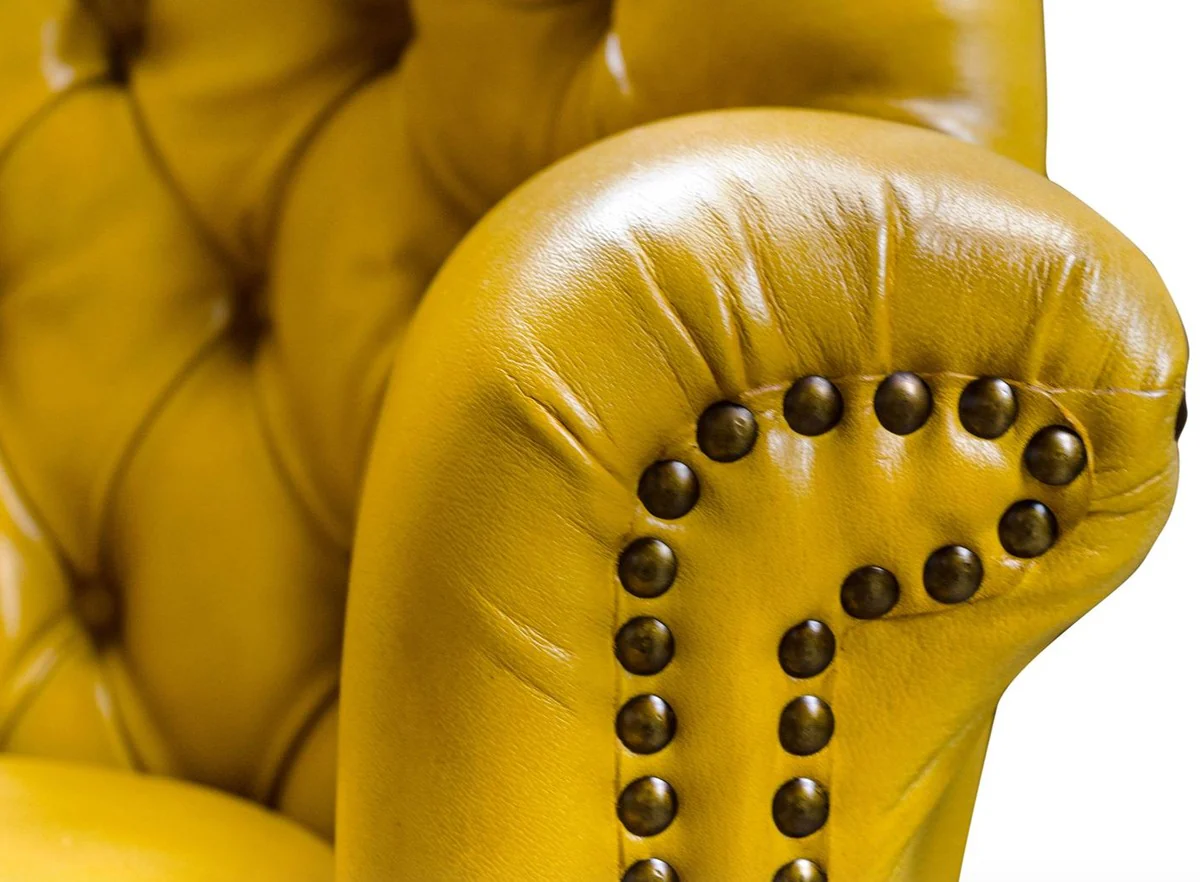 Luxus Echtleder Sessel Gelb / Schwarz 84 x 85 x H. 112 cm - Luxus Hotel Möbel