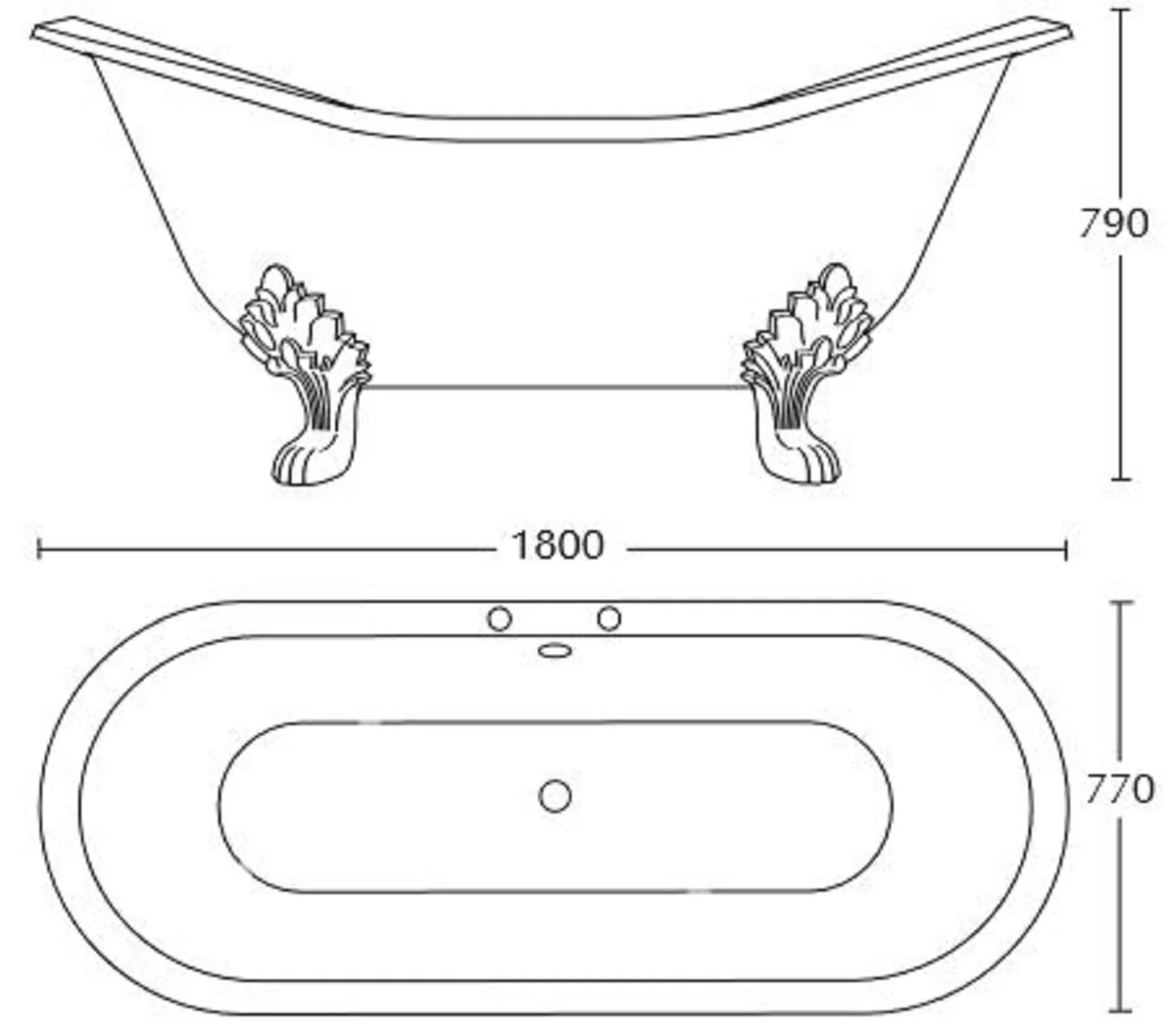 Luxus Jugendstil Badewanne Weiß / Silber 180 x 77 x H. 79 cm - Gebogene freistehende Acryl Badewanne mit Löwenfüßen - Jugendstil Badezimmermöbel