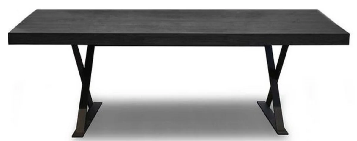 Luxus Massivholz Esstisch Schwarz 180 x 100 x H. 76 cm - Massiver Küchentisch - Massivholz Möbel
