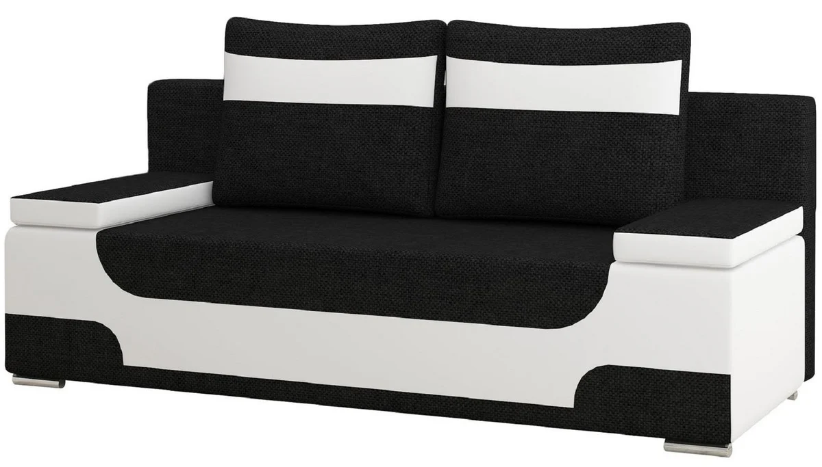 Luxus Schlafsofa Schwarz / Weiß / Silber 200 x 92 x H. 90 cm - Wohnzimmer Sofa mit Schlaffunktion - Wohnzimmer Möbel - Luxus Möbel - Luxus Interior