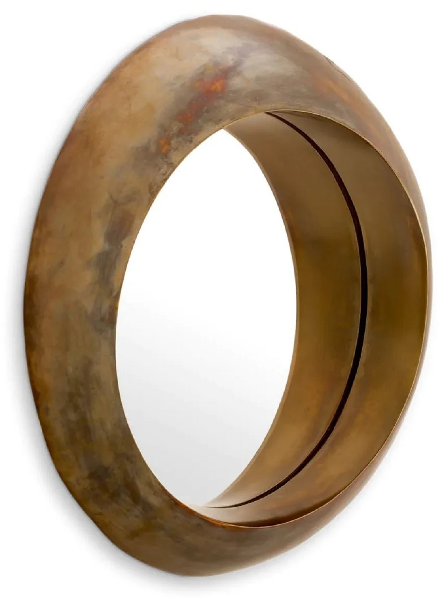 Luxus Aluminium Wandspiegel Vintage Messing Ø 50 cm - Runder Wohnzimmer Spiegel - Schlafzimmer Spiegel - Garderoben Spiegel - Luxus Möbel - Luxus Einrichtung