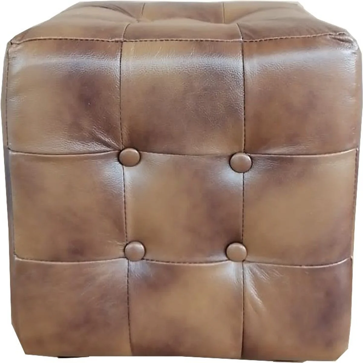 Chesterfield Echtleder Hocker Vintage Braun 40 x 40 x H. 42 cm - Luxus Möbel
