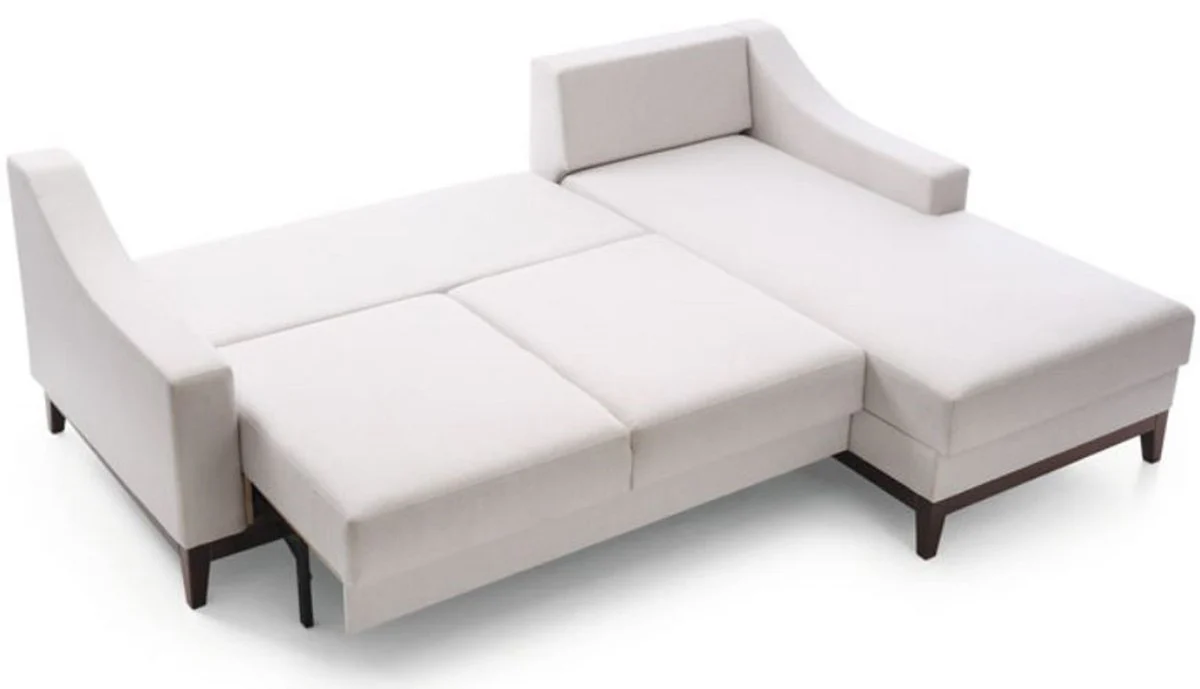 Luxus Ecksofa Weiß / Dunkelbraun 225 x 173 x H. 77 cm - Wohnzimmer Sofa mit Schlaffunktion - Wohnzimmer Möbel - Luxus Möbel - Luxus Interior