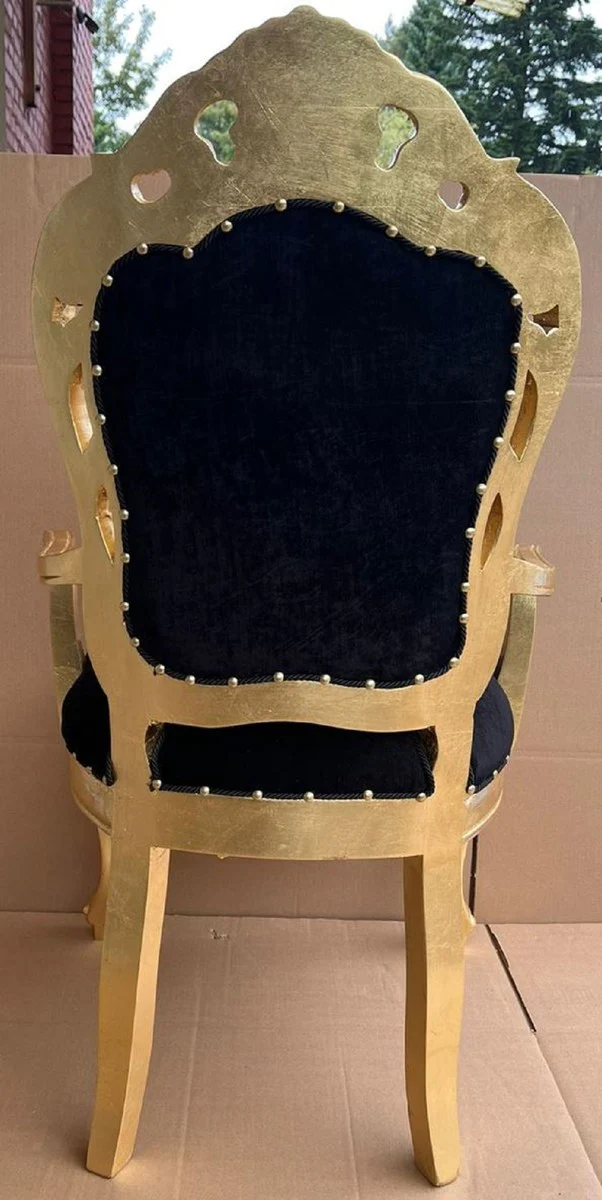 Pompöös by Luxus Barock Esszimmer Stuhl mit Armlehnen Schwarz / Gold - Pompööser Barock Stuhl designed by Harald Glööckler - Pompööse Barock Esszimmer Möbel