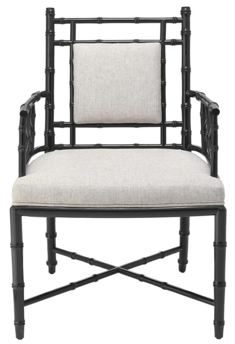 Luxus Esszimmerstuhl mit Armlehnen Piano Schwarz / Naturfarben 63 x 65 x H. 94 cm - Esszimmer & Wintergarten Möbel