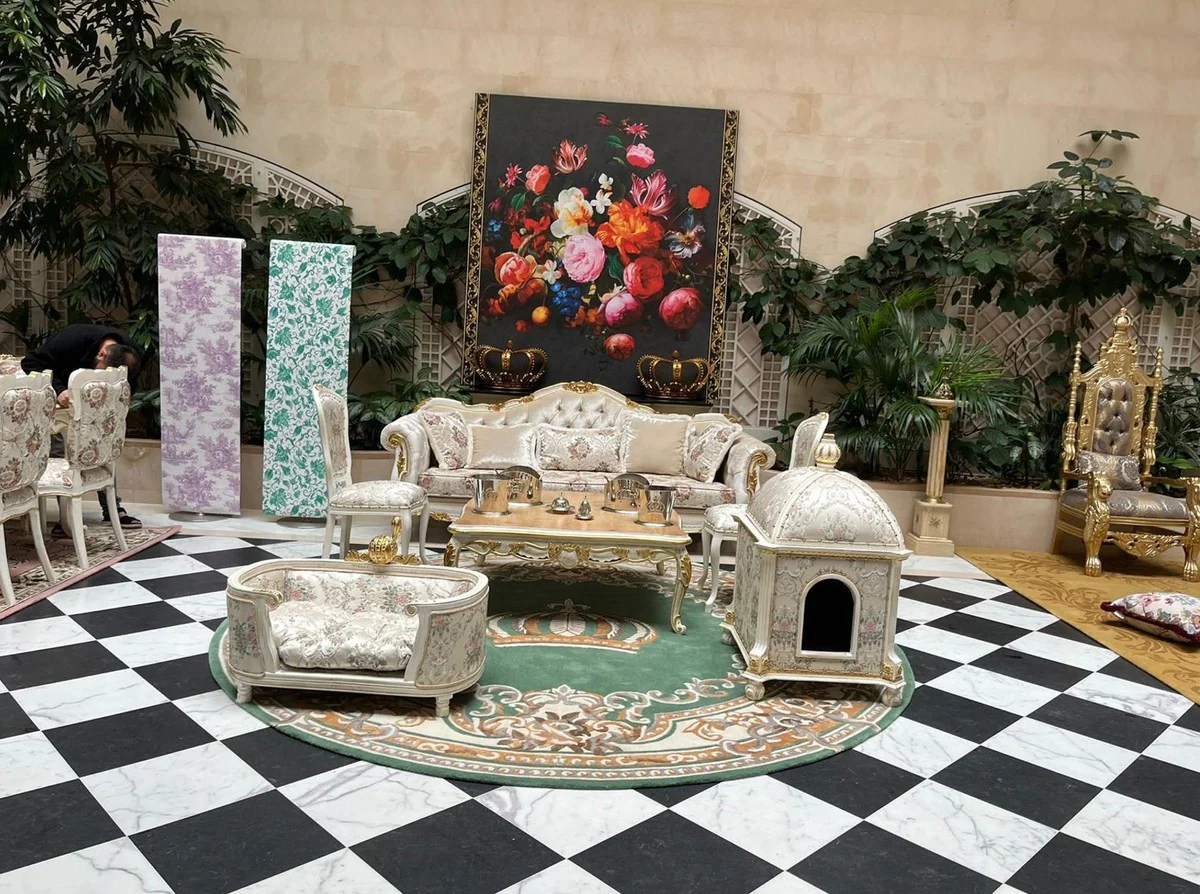 Pompöös by Luxus Barock Thron Sessel Provence Gold / Grau / Gold - designed by Harald Glööckler